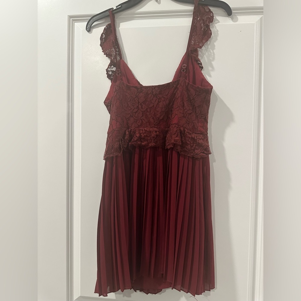 TOBI JUST US TWO LACE SKATER MINI DRESS BURGUNDY, SMALL - Picture 8 of 10